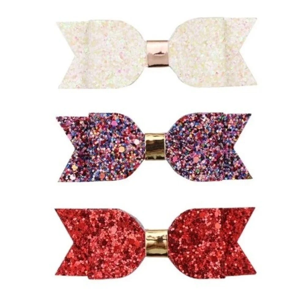New 15 Pcs PU Leather Hair Bow Girls Glitter Hairpins Hairgrips Sweet Princess